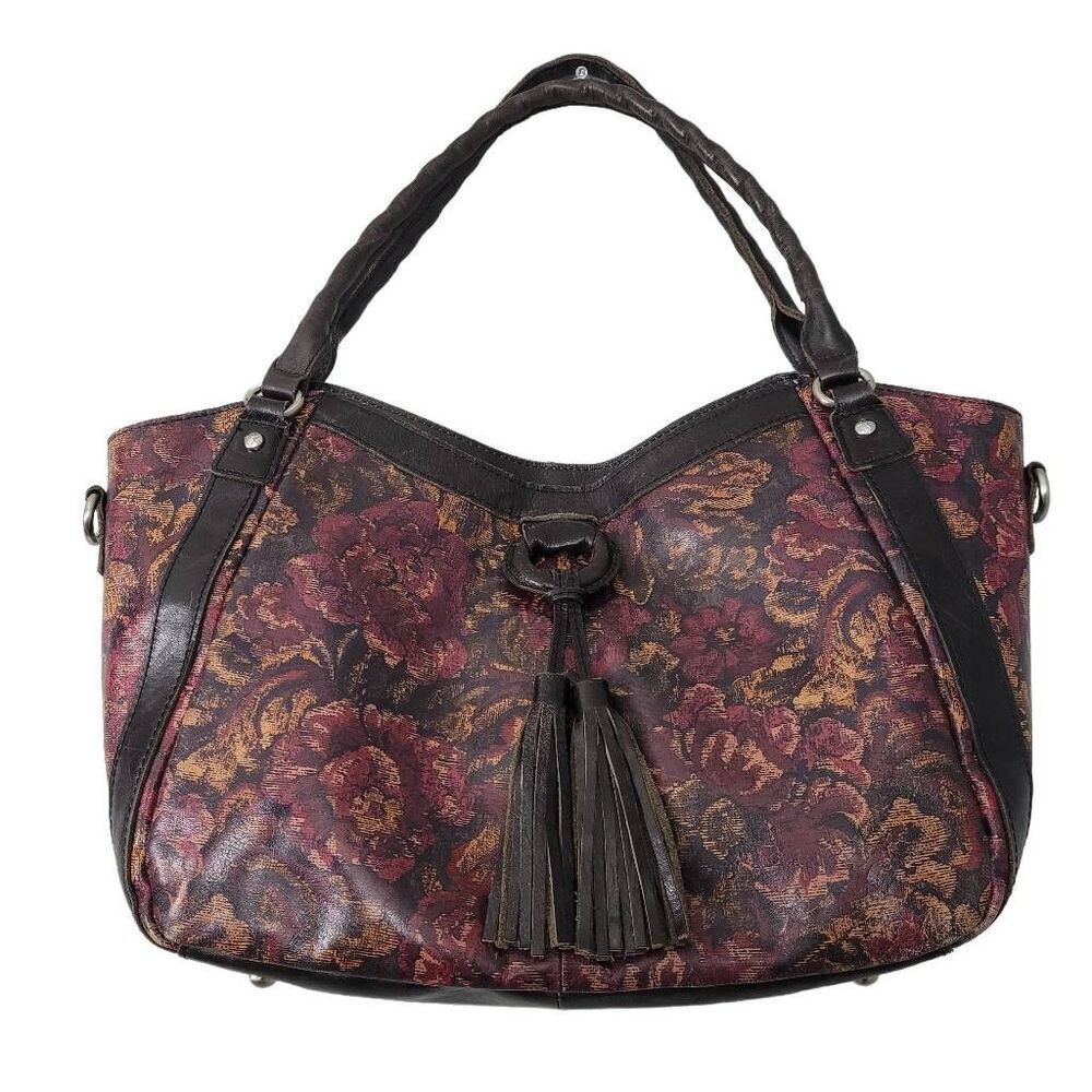 Patricia Nash Ellington Leather Large Satchel Bag Vintage Floral Brocade Roomy